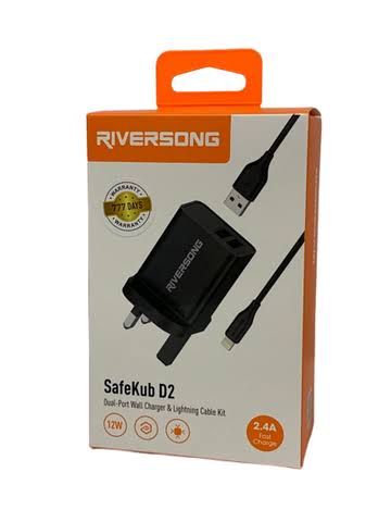 RIVERSONG SAFEKUB D2 DUAL-PORT WALL CHARGER & LIGHTNING CABLE KIT
