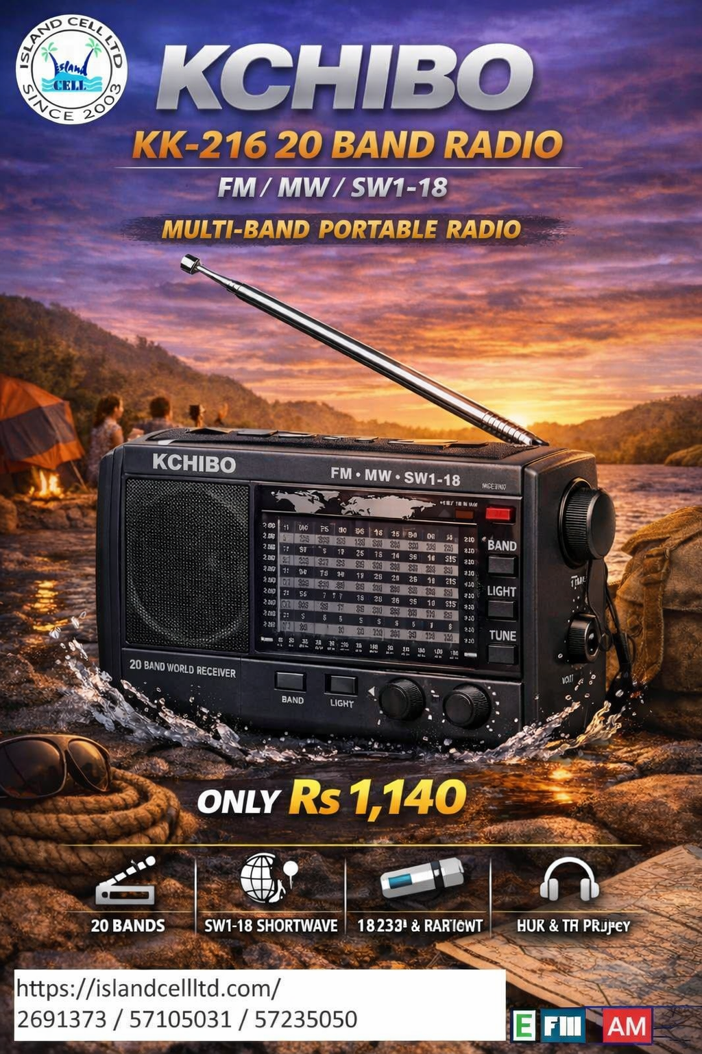 Kchibo KK‑216 FM/MW/SW1‑18 20 Band Radio