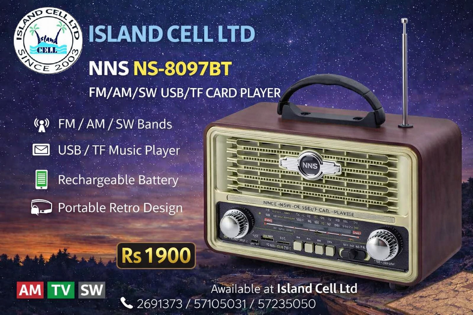 NNS NS‑8097BT FM/AM/SW USB/TF Card Player